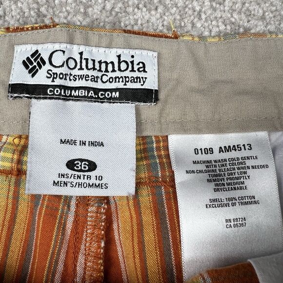 Columbia Shorts 36 Mens Orange Indian Madras Plaid Chino Flat Front Modern Fit - Picture 2 of 7